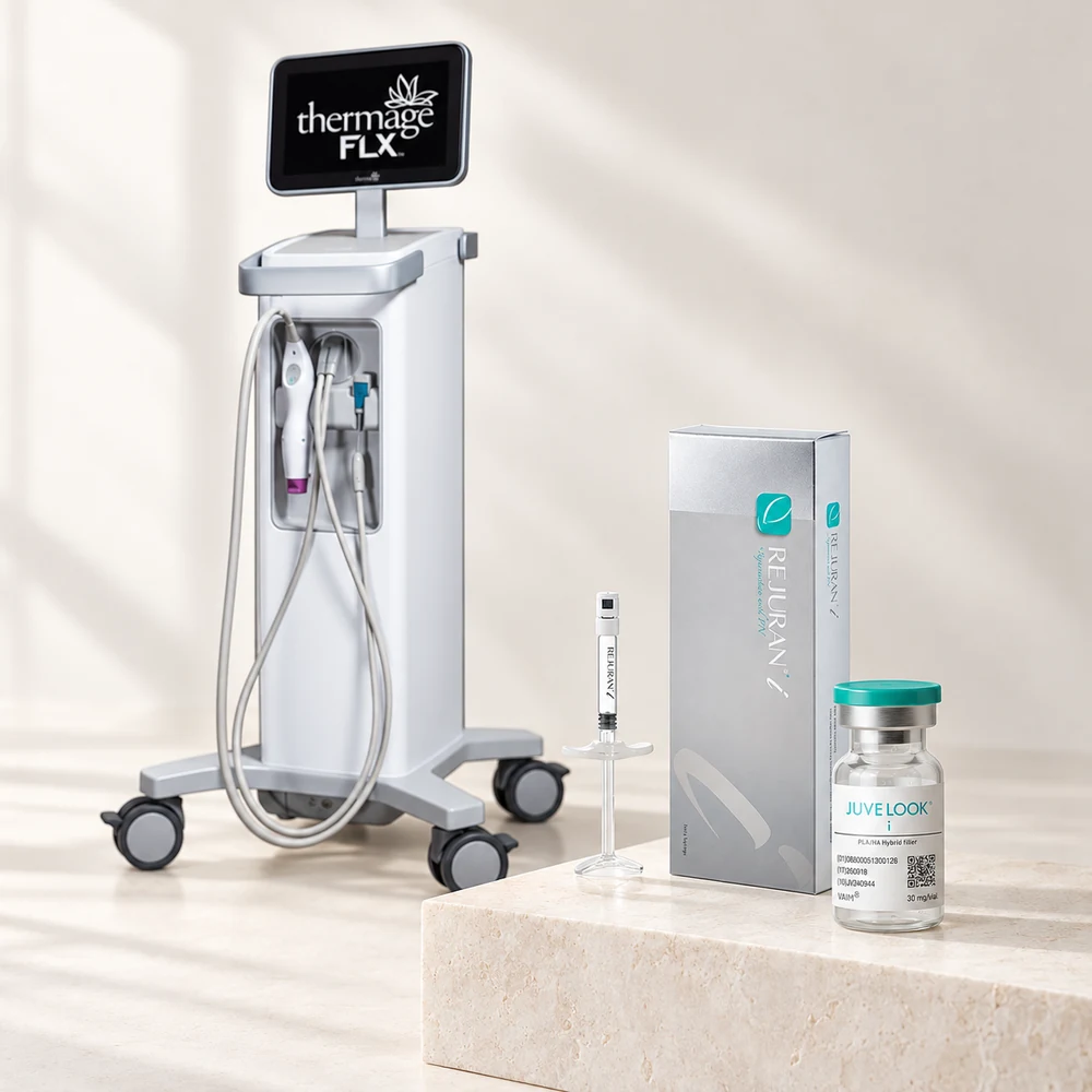 Eye Thermage 225 tirs + Rejuran I 2cc + Juvelook I 2cc — Composition IA des produits et de l’appareil du forfait